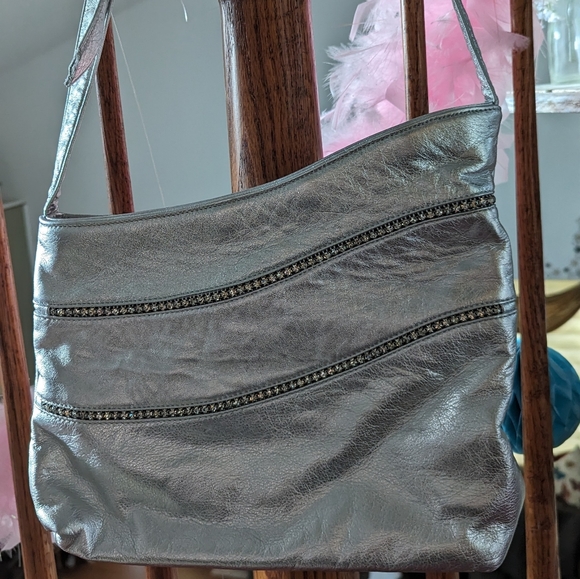 Vintage early '80's Dawli DAWLI Crossbody Silver Leather with inlaid stones - Picture 6 of 6